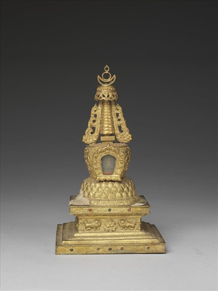 銅鍍金嵌料佛塔 聚蓮塔