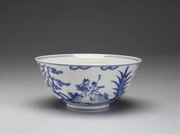 明 十五世紀 青花山水人物碗