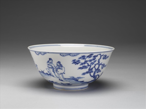 明 十五世紀 青花山水人物碗