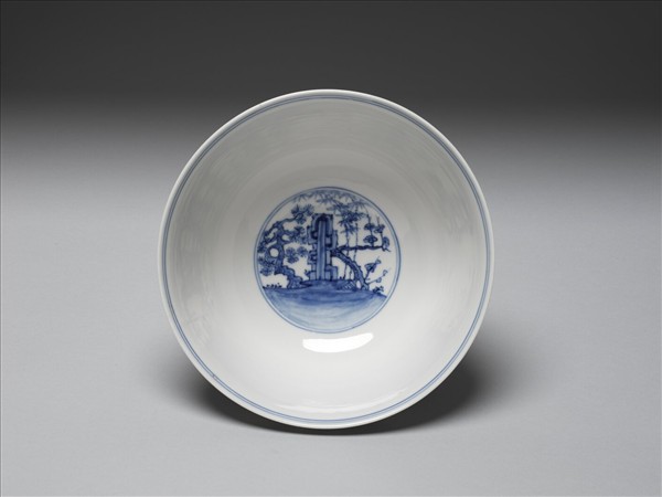 明 十五世紀 青花山水人物碗