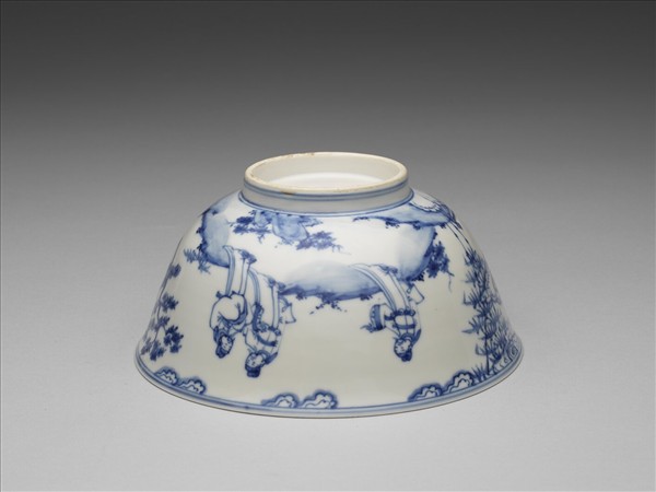 明 十五世紀 青花山水人物碗