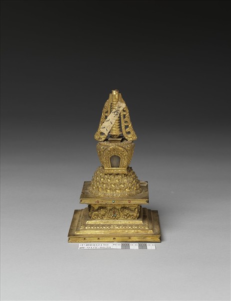 銅鍍金嵌料佛塔 聚蓮塔
