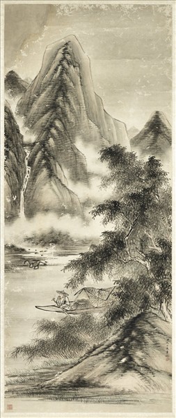 清沈煥煙江漁艇　軸