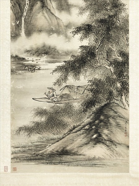 清沈煥煙江漁艇　軸