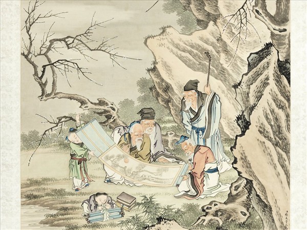 清楊大章梅林評畫　軸