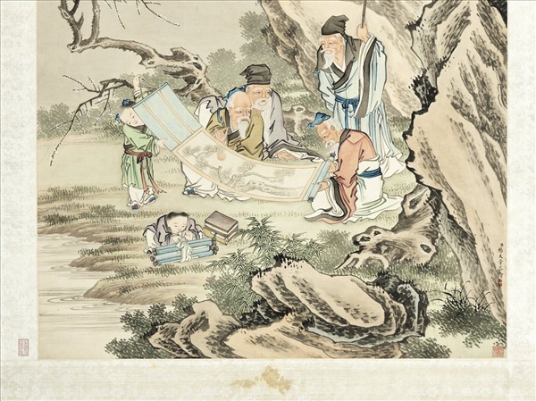 清楊大章梅林評畫　軸