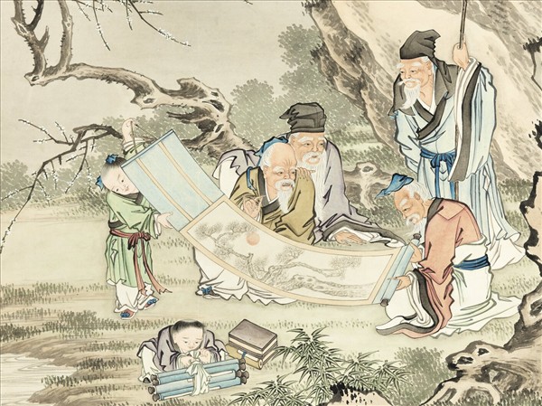 清楊大章梅林評畫　軸