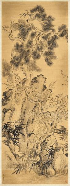 清弘旿松竹梅石　軸