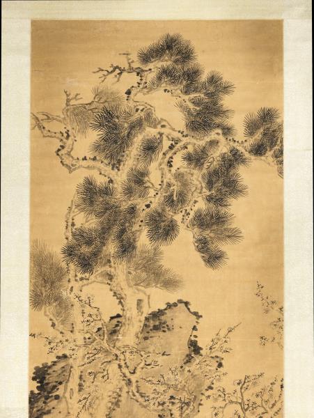 清弘旿松竹梅石　軸