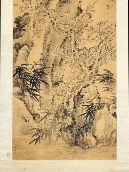 清弘旿松竹梅石　軸