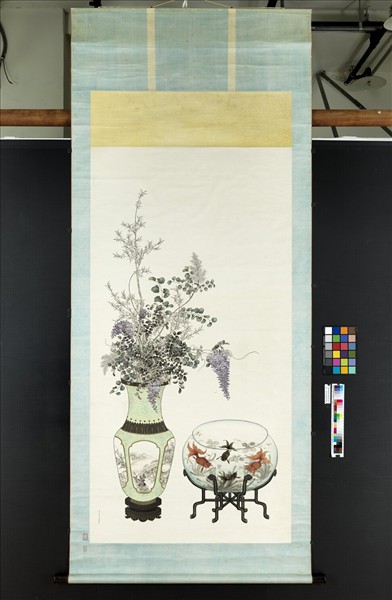 清陳兆鳳博古花草　軸