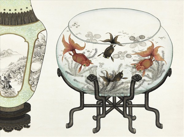 清陳兆鳳博古花草　軸