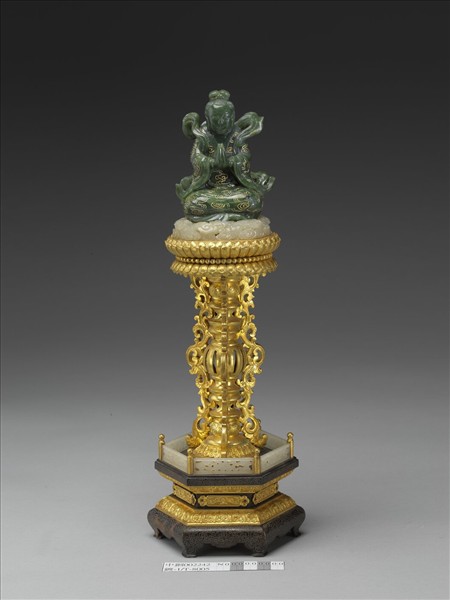 銅鍍金嵌碧玉七政寶-玉女