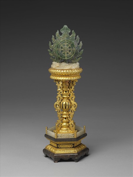 銅鍍金嵌碧玉七政寶-寶輪