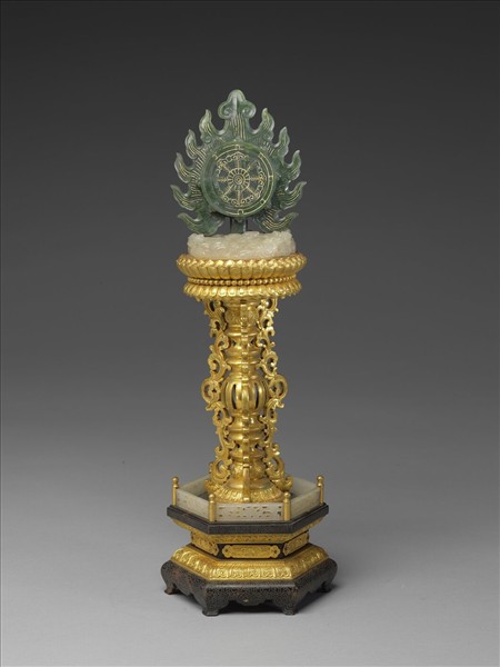 銅鍍金嵌碧玉七政寶-寶輪