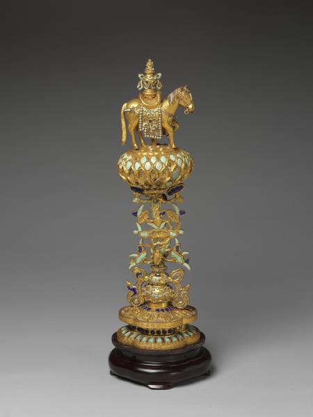 銅鍍金嵌料石七政寶-寶馬