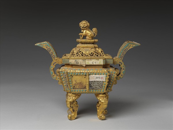 銅鍍金嵌玉及填琺瑯爐(五供)