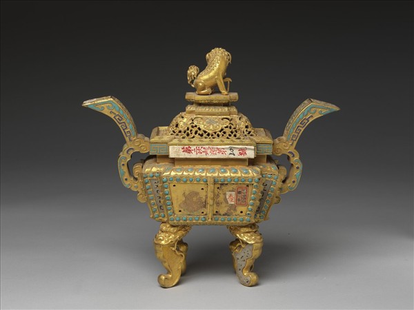 銅鍍金嵌玉及填琺瑯爐(五供)