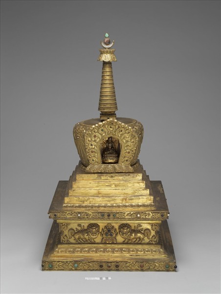銅鍍金嵌料佛塔－菩提塔