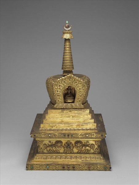銅鍍金嵌料佛塔－菩提塔