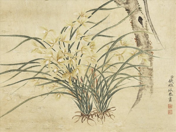 清錢維城蘭杏山茶　軸