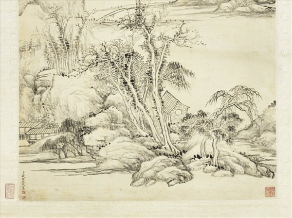 清錢維城溪橋野趣　軸