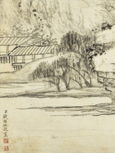 清錢維城溪橋野趣　軸