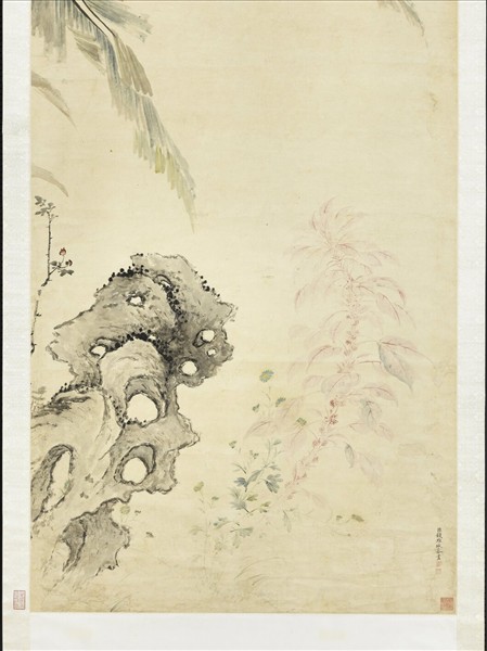 清錢維城蕉石秋花　軸