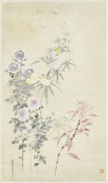 清錢維城菊花雁來紅　軸