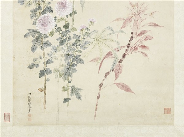 清錢維城菊花雁來紅　軸