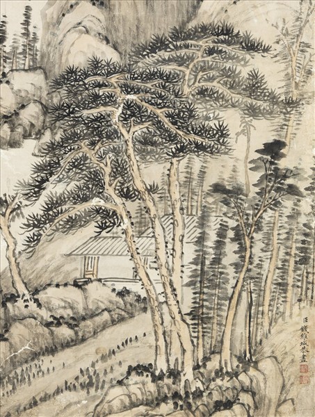 清錢維城雲峰古寺　軸