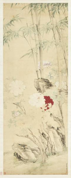 清汪承霈牡丹翠竹圖　軸