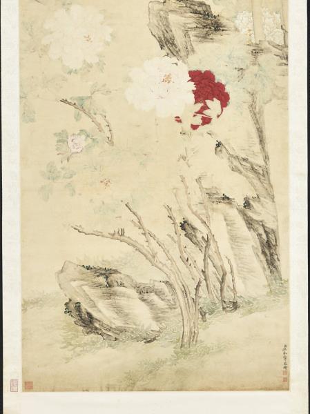 清汪承霈牡丹翠竹圖　軸