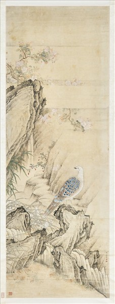 清戴洪花鳥泉石　軸