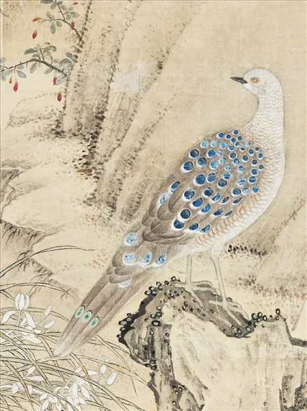 清戴洪花鳥泉石　軸