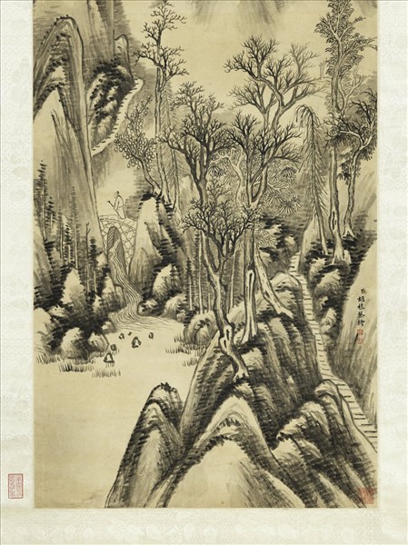 清胡桂倚杖聽泉　軸