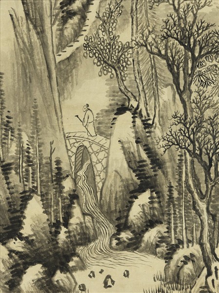 清胡桂倚杖聽泉　軸