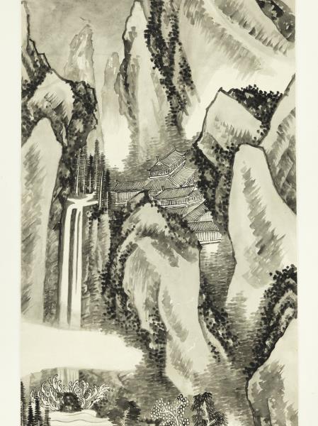 清胡桂岑樓煙雨　軸