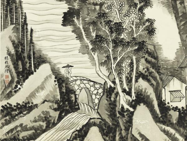 清胡桂岑樓煙雨　軸