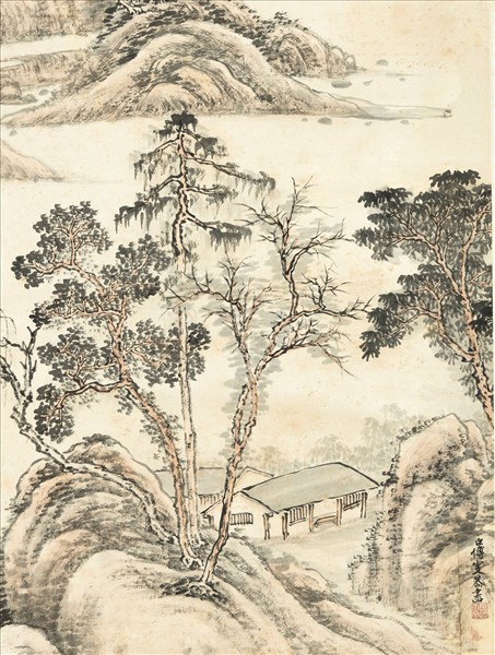清傅雯溪山佳處　軸