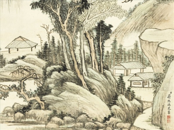 清蔣懋德青山飛瀑　軸