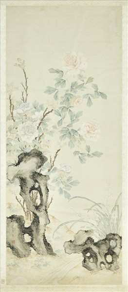 清沈振麟牡丹蘭花　軸