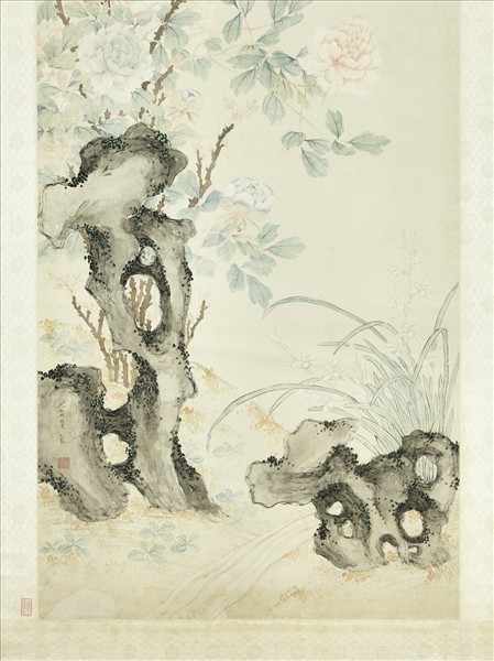 清沈振麟牡丹蘭花　軸