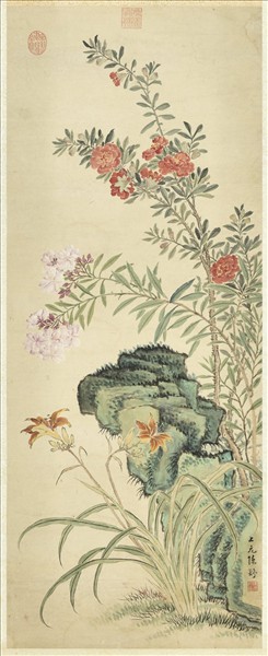 清陳舒畫天中佳卉　軸