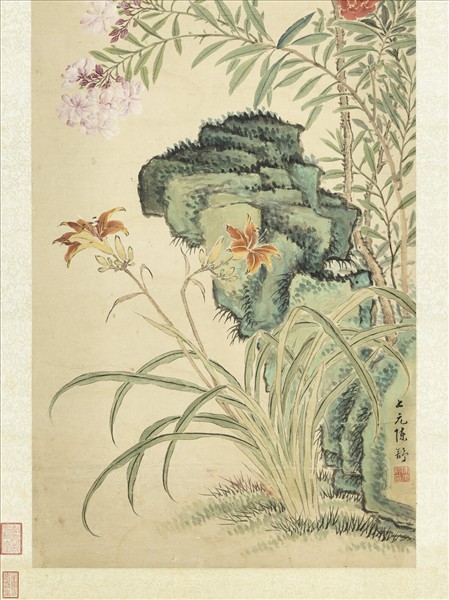 清陳舒畫天中佳卉　軸