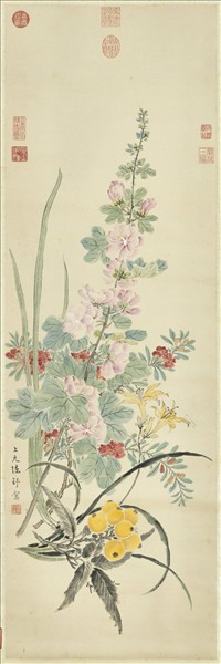 清陳舒天中佳卉　軸