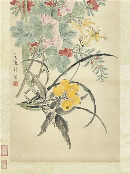 清陳舒天中佳卉　軸