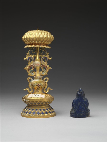 銅鍍金嵌青金石及填料七政寶（財臣）