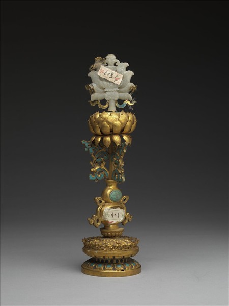 銅鍍金嵌玉及填料八寶（蓮花）