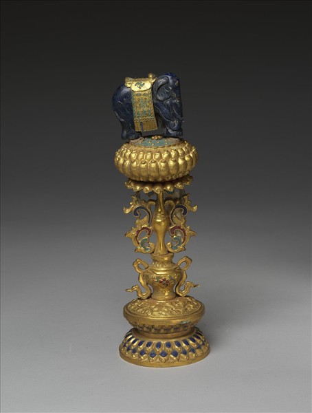 銅鍍金嵌青金石及填料七政寶（寶象）